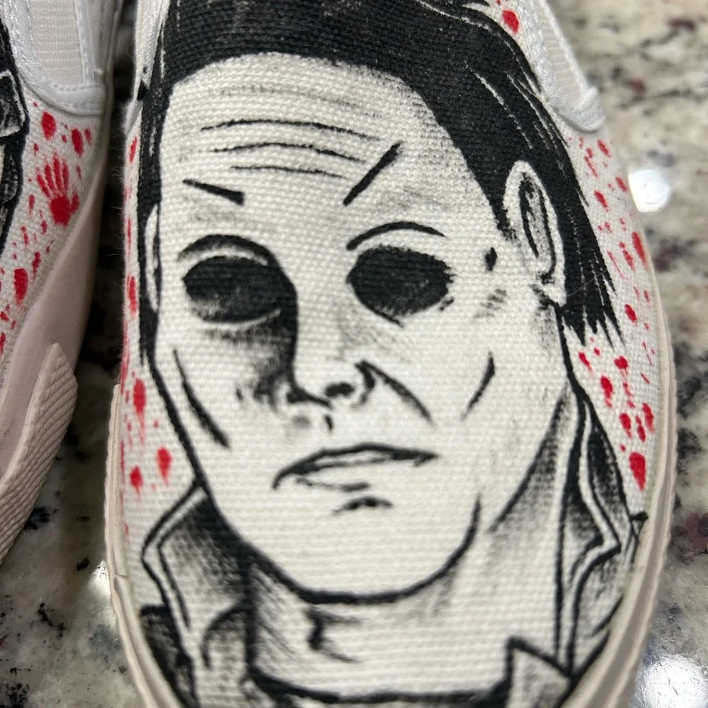 Hand Painted Custom Horror Themed‎ Slip-On Shoes Jason & Michael M7.5 W9.5